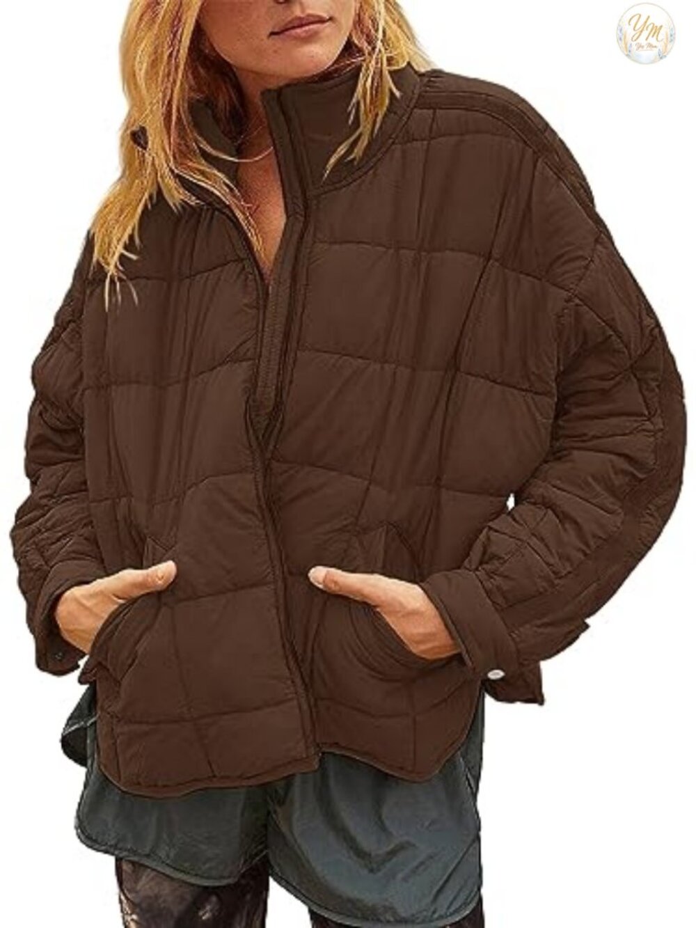 Quilted Puffer Jacket Lightweight Down Coat Loose Fit